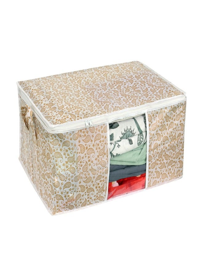 PrettyKrafts Set of 3 Non Woven Underbed Storage Bag with Handles, Clear Window & Zipper Lock | Quilt, Comforter & Blanket Cover Organiser | Foldable Cloth Storage Closet Bag (62x45x30cm, Golden) - Image 2